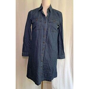 J. Crew Denim Long Sleeve Shirtdress Blue Pockets BA823 MISSING BELT Size 2P